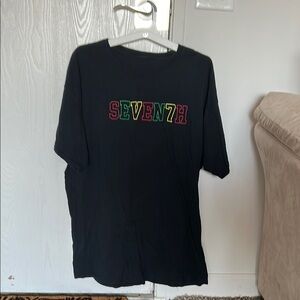Seven7 Black Tee with Multicolor Logo